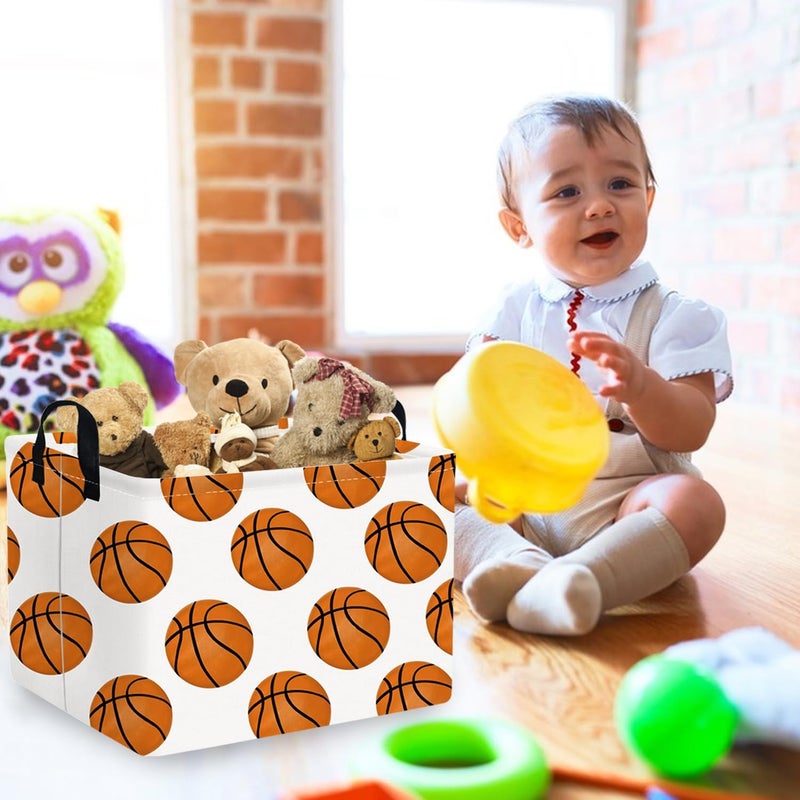 FXOCSHE FXOLCSHE Rectangular Basketball Basket,Canvas Basketball Laundry Basket,Kids Toys Storage Bin with Handles,Boys storage box,Baby hamper,Room Decor(Basketball) - Image 5